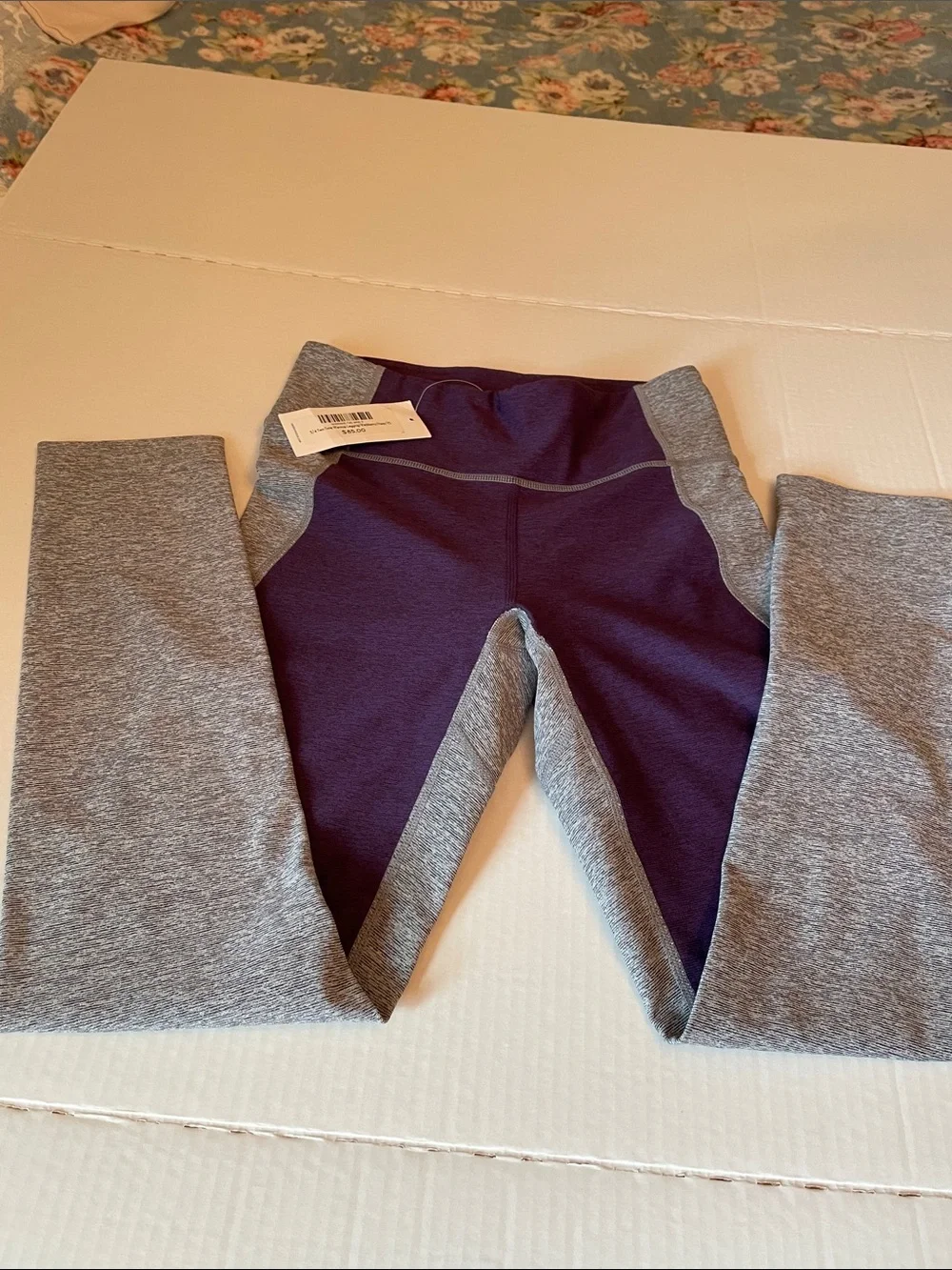 Youth Outdoor Voices ' Two-Tone Purple and Gray Performance Leggings - Picture 1 of 8